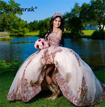 Load image into Gallery viewer, Champagne Sparkly Ball Gown Quinceanera Dresses 2022 Sweetheart Sequines Applique Sweet 15 16 Dress Party Wear Lace-up