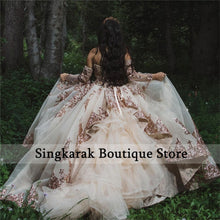 Load image into Gallery viewer, Champagne Sparkly Ball Gown Quinceanera Dresses 2022 Sweetheart Sequines Applique Sweet 15 16 Dress Party Wear Lace-up