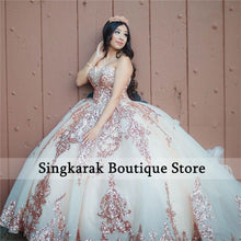 Load image into Gallery viewer, Champagne Sparkly Ball Gown Quinceanera Dresses 2022 Sweetheart Sequines Applique Sweet 15 16 Dress Party Wear Lace-up