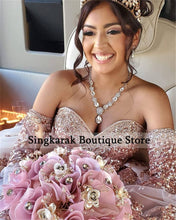 Load image into Gallery viewer, Champagne Sparkly Ball Gown Quinceanera Dresses 2022 Sweetheart Sequines Applique Sweet 15 16 Dress Party Wear Lace-up