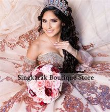 Load image into Gallery viewer, Champagne Sparkly Ball Gown Quinceanera Dresses 2022 Sweetheart Sequines Applique Sweet 15 16 Dress Party Wear Lace-up