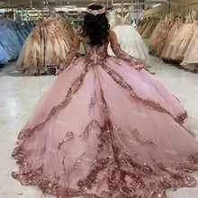 Load image into Gallery viewer, Princess Sequined Sweet 16 Quinceanera Dresses Dusty Pink Ball Gown Glitter Long Sleeve Prom Dress 15 Birthday vestidos formales