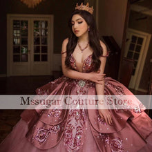 Load image into Gallery viewer, 2021 Pink Cinderella Quinceanera Dresses Crystal Ball Gown Beading Appliques Party Gowns Vestido De Festa Sweet 16 Dress