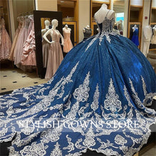 Load image into Gallery viewer, Off The Shoulder Ball Gown Beaded Lace Quinceanera Dress With Cape Corset Dresses Princess Sweet 16 Graduation Gowns