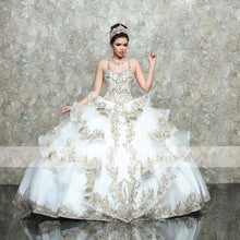 Load image into Gallery viewer, White Champagne Sequins Lace Quinceanera Dresses 2021 Sweet 16 Ball Gown Prom Dress Lace-up vestidos de 15 años