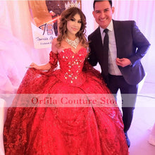 Load image into Gallery viewer, 2022 Red Beaded Lace Ball Gown Quinceanera Dresses Beaded Off Shoulder Tulle Sequined Sweet 15 16 Dress XV Party Wear