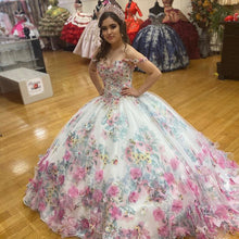 Load image into Gallery viewer, 3D Floral Flowrs Quinceanera Ball Gown Dress Long Colorful Puffy Skirt Sweet 16 Party Gowns Prom Wear