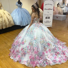 Load image into Gallery viewer, 3D Floral Flowrs Quinceanera Ball Gown Dress Long Colorful Puffy Skirt Sweet 16 Party Gowns Prom Wear