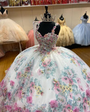 Load image into Gallery viewer, 3D Floral Flowrs Quinceanera Ball Gown Dress Long Colorful Puffy Skirt Sweet 16 Party Gowns Prom Wear