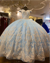 Load image into Gallery viewer, Sky Blue 2021 Ball Gown Quinceanera Dresses Bridal Gowns Off the Shoulder Sweet 16 Dress vestidos de xv años anos