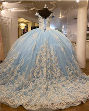 Load image into Gallery viewer, Sky Blue 2021 Ball Gown Quinceanera Dresses Bridal Gowns Off the Shoulder Sweet 16 Dress vestidos de xv años anos