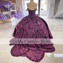 Load image into Gallery viewer, Purple Sequins Lace Ball Gown Quinceanera Dress 2021 Off Shoulder Vestidos 15 anos Corset Plus Size Sweet 16 Gowns