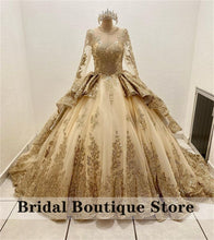 Load image into Gallery viewer, Sparkly Princess Quinceanera Dresses with Golden Appliques Long Sleeve Sequins Lace Sweet 15 16 Dress vestidos de xv años