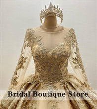 Load image into Gallery viewer, Sparkly Princess Quinceanera Dresses with Golden Appliques Long Sleeve Sequins Lace Sweet 15 16 Dress vestidos de xv años