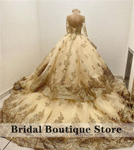 Load image into Gallery viewer, Sparkly Princess Quinceanera Dresses with Golden Appliques Long Sleeve Sequins Lace Sweet 15 16 Dress vestidos de xv años