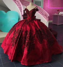 Load image into Gallery viewer, Red Quinceanera Dresses with Sequins Applique Off the Shoulder Sweet 16 Dress vestido de 15 anos 2021 Ball Prom Gowns