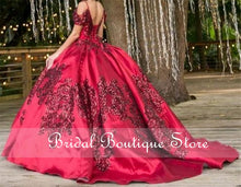 Load image into Gallery viewer, Red Quinceanera Dresses with Sequins Applique Off the Shoulder Sweet 16 Dress vestido de 15 anos 2021 Ball Prom Gowns