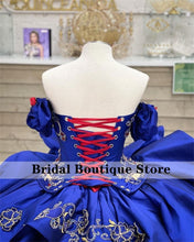 Load image into Gallery viewer, Dark Blue Quinceanera Dresses Satin Beading Sequin Sweetheart Cap Sleeve Long Formal Party Ball Gowns Vestidos De 15 Años