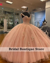 Load image into Gallery viewer, Glitter Crystal Ball Gown Quinceanera Dresses Cap Sleeve Sweetheart Appliques Vestidos XV Años Sweet 16 Dress Graduation