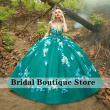 Load image into Gallery viewer, 3D Flowers Appliques Quinceanera Dresses Ball Gown Beaded Pearls Princess Blue Sweet 16 Dress Vestidos De 15 Años