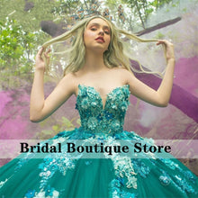 Load image into Gallery viewer, 3D Flowers Appliques Quinceanera Dresses Ball Gown Beaded Pearls Princess Blue Sweet 16 Dress Vestidos De 15 Años