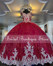 Load image into Gallery viewer, Red Beaded Ball Gown Quinceanera Dresses Gold Appliques Sweet 16 Dress Pageant Gowns vestido de 15 anos años quinceañera