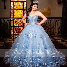 Load image into Gallery viewer, Light Sky Blue Princess Quinceanera Dress 2021 Off Shoulder Appliques Sequins Flowers Party Sweet 16 Gown Vestidos De 15 Años
