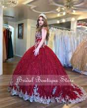 Load image into Gallery viewer, Red Beaded Ball Gown Quinceanera Dresses Gold Appliques Sweet 16 Dress Pageant Gowns vestido de 15 anos años quinceañera