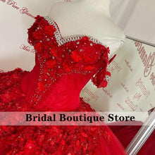 Load image into Gallery viewer, Attractive Red Quinceanera Dresses Off Shoulder Flowers Appliques Beaded Ball Gown Lace-Up Sweet 16 Dress Vestidos De 15 Años