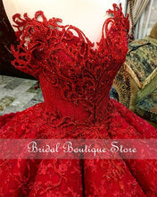Load image into Gallery viewer, Dark Red robe de soirée Full Lace Quinceanera Dresses Beading Applique Sweetheart Sweet 16 Dress Ball Prom Gowns vestido 15 anos