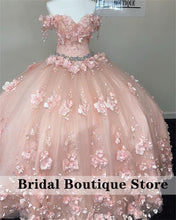 Load image into Gallery viewer, Baby Pink Beaded Quinceanera Dresses Off The Shoulder Crystal Princess Sweet 15 16 Dress Birthday Gowns 3D Flower Lace Up
