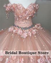 Load image into Gallery viewer, Baby Pink Beaded Quinceanera Dresses Off The Shoulder Crystal Princess Sweet 15 16 Dress Birthday Gowns 3D Flower Lace Up