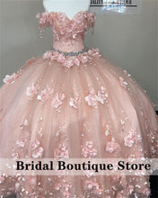 Load image into Gallery viewer, Baby Pink Beaded Quinceanera Dresses Off The Shoulder Crystal Princess Sweet 15 16 Dress Birthday Gowns 3D Flower Lace Up