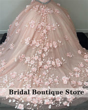 Load image into Gallery viewer, Baby Pink Beaded Quinceanera Dresses Off The Shoulder Crystal Princess Sweet 15 16 Dress Birthday Gowns 3D Flower Lace Up