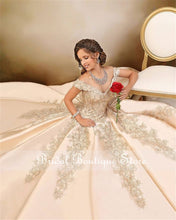 Load image into Gallery viewer, Light Champagne Ball Gown Quinceanera Dresses Beads Lace Appliques Formal Prom Gowns Sweet 16 Dress vestido de 15 anos