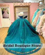 Load image into Gallery viewer, Dark Green Quinceanera Dresses Applique Off Shoulder Sweet 16 Prom Gowns Tulle vestidos de 15 años xv dress Corset Back