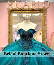 Load image into Gallery viewer, Dark Green Quinceanera Dresses Applique Off Shoulder Sweet 16 Prom Gowns Tulle vestidos de 15 años xv dress Corset Back