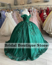 Load image into Gallery viewer, Luxury Green Quinceanera Dresses Ball Gown Lace Floral Applique Crystal Bling Bling Customized Sweet 16 Dresses