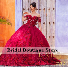 Load image into Gallery viewer, 2022 Princess Red Ball Gown Quinceanera Dresses Beaded Appliques Crystal Sweet 16 Dress vestidos de 15 anos