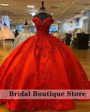 Load image into Gallery viewer, 2022 Red Bling Quinceanera Dresses Appliques Beaded 16 Off Shoulder Sweet Party Gowns vestido 15 anos