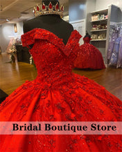 Load image into Gallery viewer, 2022 Red Bling Quinceanera Dresses Appliques Beaded 16 Off Shoulder Sweet Party Gowns vestido 15 anos