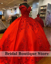 Load image into Gallery viewer, 2022 Red Bling Quinceanera Dresses Appliques Beaded 16 Off Shoulder Sweet Party Gowns vestido 15 anos