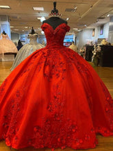 Load image into Gallery viewer, 2022 Red Bling Quinceanera Dresses Appliques Beaded 16 Off Shoulder Sweet Party Gowns vestido 15 anos