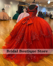 Load image into Gallery viewer, Luxury Red Tiered Quinceanera Dress with Bow Appliques Beaded Lace Up Sweet 16 Year Princess Dresses vestidos de 15 años anos
