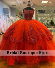 Load image into Gallery viewer, Luxury Red Tiered Quinceanera Dress with Bow Appliques Beaded Lace Up Sweet 16 Year Princess Dresses vestidos de 15 años anos
