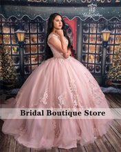 Load image into Gallery viewer, Luxury Light Pink Princess Quinceanera Dress Appliques Cap Sleeve Beads Sweet 16 Year Party Lace Tulle Corset Custom Made