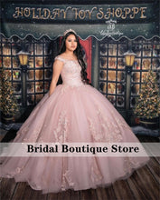 Load image into Gallery viewer, Luxury Light Pink Princess Quinceanera Dress Appliques Cap Sleeve Beads Sweet 16 Year Party Lace Tulle Corset Custom Made