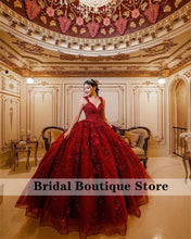 Load image into Gallery viewer, Cinderella Birthday Red Ball Gown Quinceanera Dresses Crystal Appliques Sweet 16 Dress Vestidos De 15 Años 2022