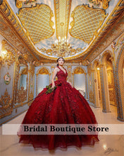 Load image into Gallery viewer, Cinderella Birthday Red Ball Gown Quinceanera Dresses Crystal Appliques Sweet 16 Dress Vestidos De 15 Años 2022
