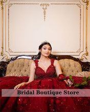 Load image into Gallery viewer, Cinderella Birthday Red Ball Gown Quinceanera Dresses Crystal Appliques Sweet 16 Dress Vestidos De 15 Años 2022